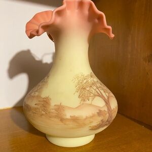 Fenton Burmese Vintage 1970s Pink and Cream Art Glass Vase SIGNED